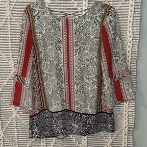 DR2 Women's Floral Blouse - Red, Black, and Cream